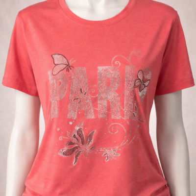 T-shirt Femme Paris strass Papillons taille M,L,XL,XXL