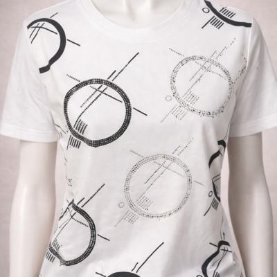 T-shirt Femme Blanc à Motifs géométrique. Taille S,L,XL