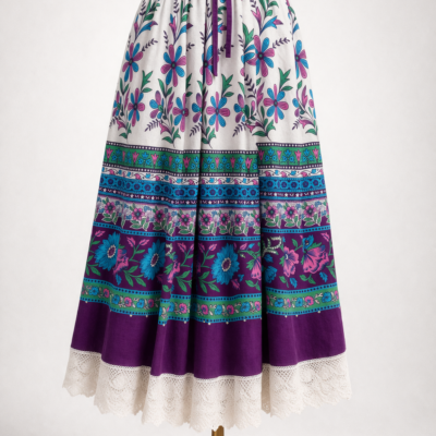 Jupe midi florale multicolore, taille one size.