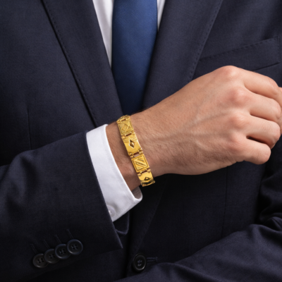 Bracelet Homme Doré élégance luxe, en acier inoxydable.