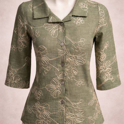 Chemise Femme verte brodée, taille S,L,XL,