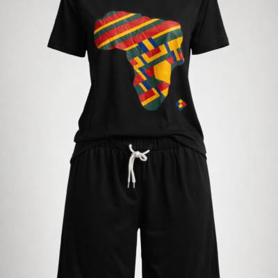 Ensemble 2 pièces noir à motif Afrique. Style moderne et affirmé. Taille disponible S, l