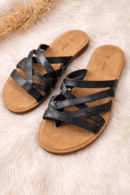 Sandales plates noires à bridés croisées. Taille 8