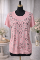 Chandail femme rose à motifs circulaires. Taille S, m , xl