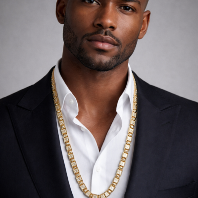 Chaîne homme ou femme dorée avec pierres- style luxe .